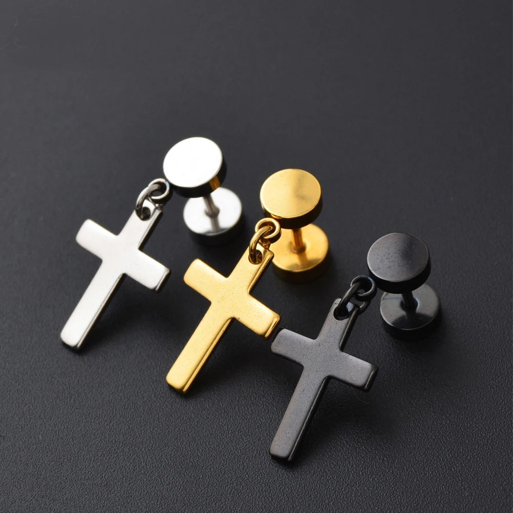 Punk Black Spiritual - Religious Earrings | Stainless/Titanium | Studs, Cross - Gothic Style Jewelry