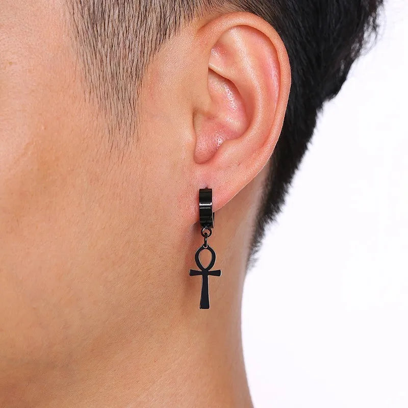 Punk Black Spiritual - Religious Earrings | Stainless/Titanium | Studs, Cross - Gothic Style Jewelry