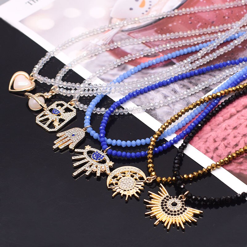New Evil Eye Pendant Necklace - Glass Beaded Chain