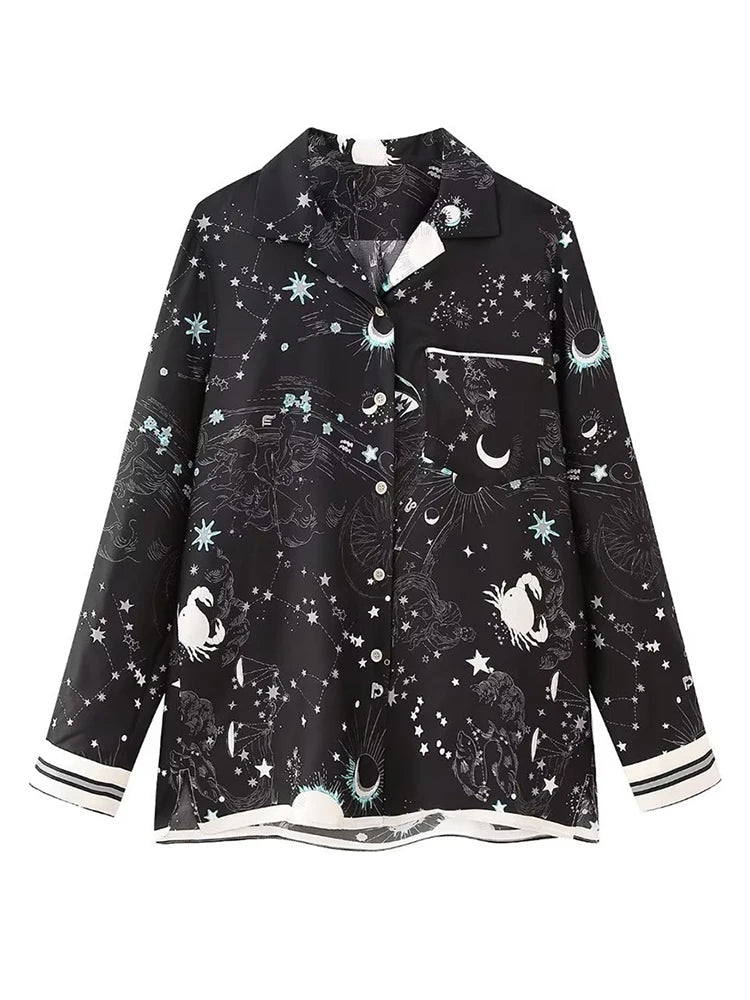 Galaxy Constellation Long Sleeve Shirt | Black Blouse, Streetwear Fashion