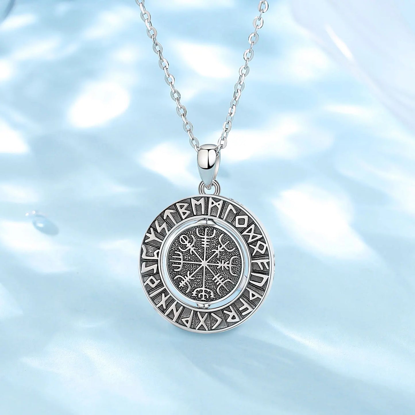 925 Sterling Silver Viking Runes Pendant for Women and Man, Norse Viking Amulet Necklace