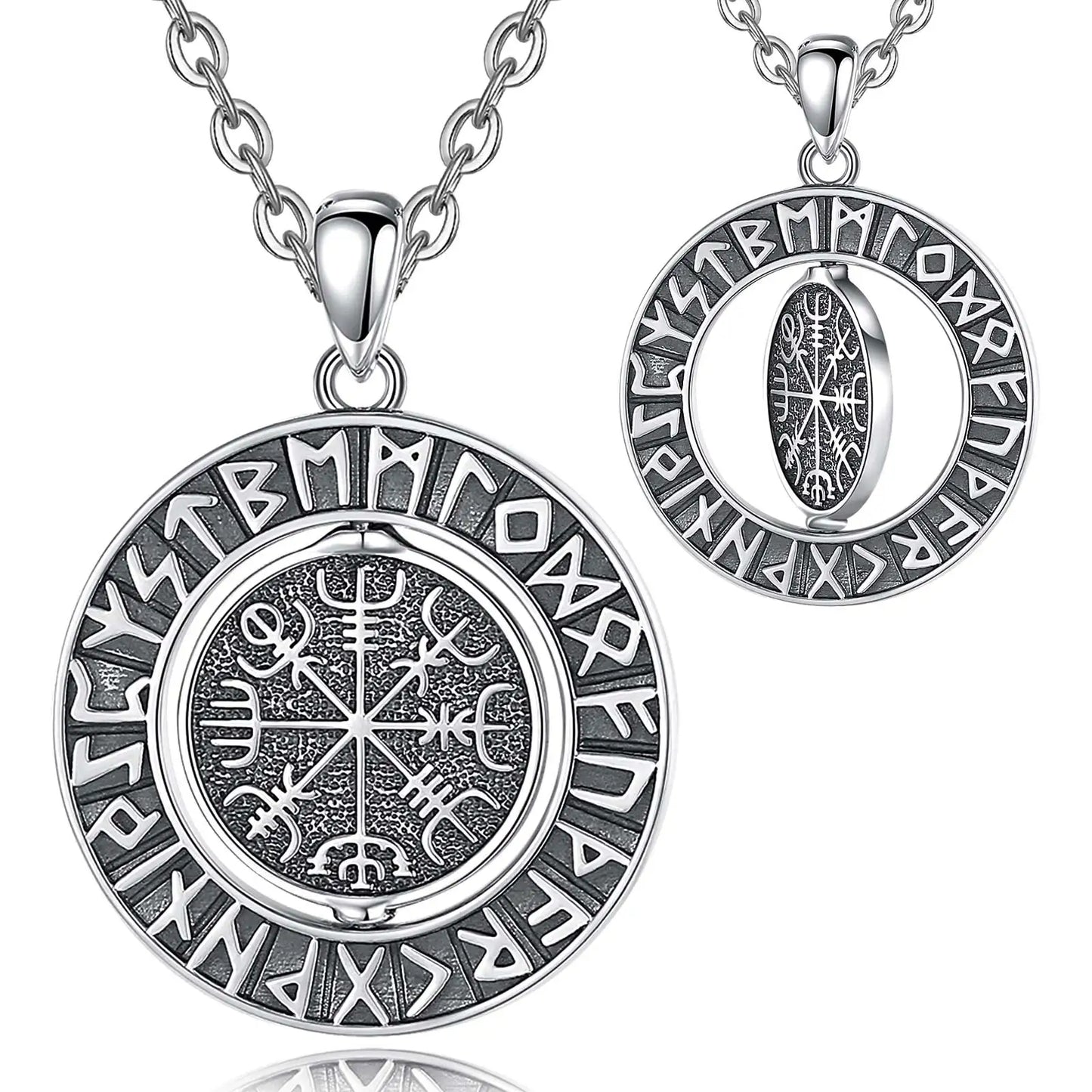 925 Sterling Silver Viking Runes Pendant for Women and Man, Norse Viking Amulet Necklace