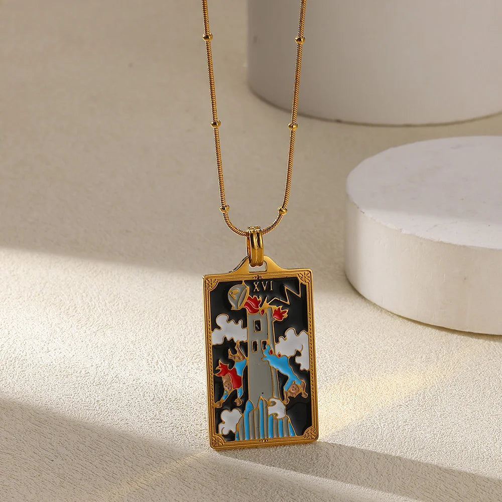 True-Color Gold Tarot Card Necklace, Original Rider-Waite-Smith Design