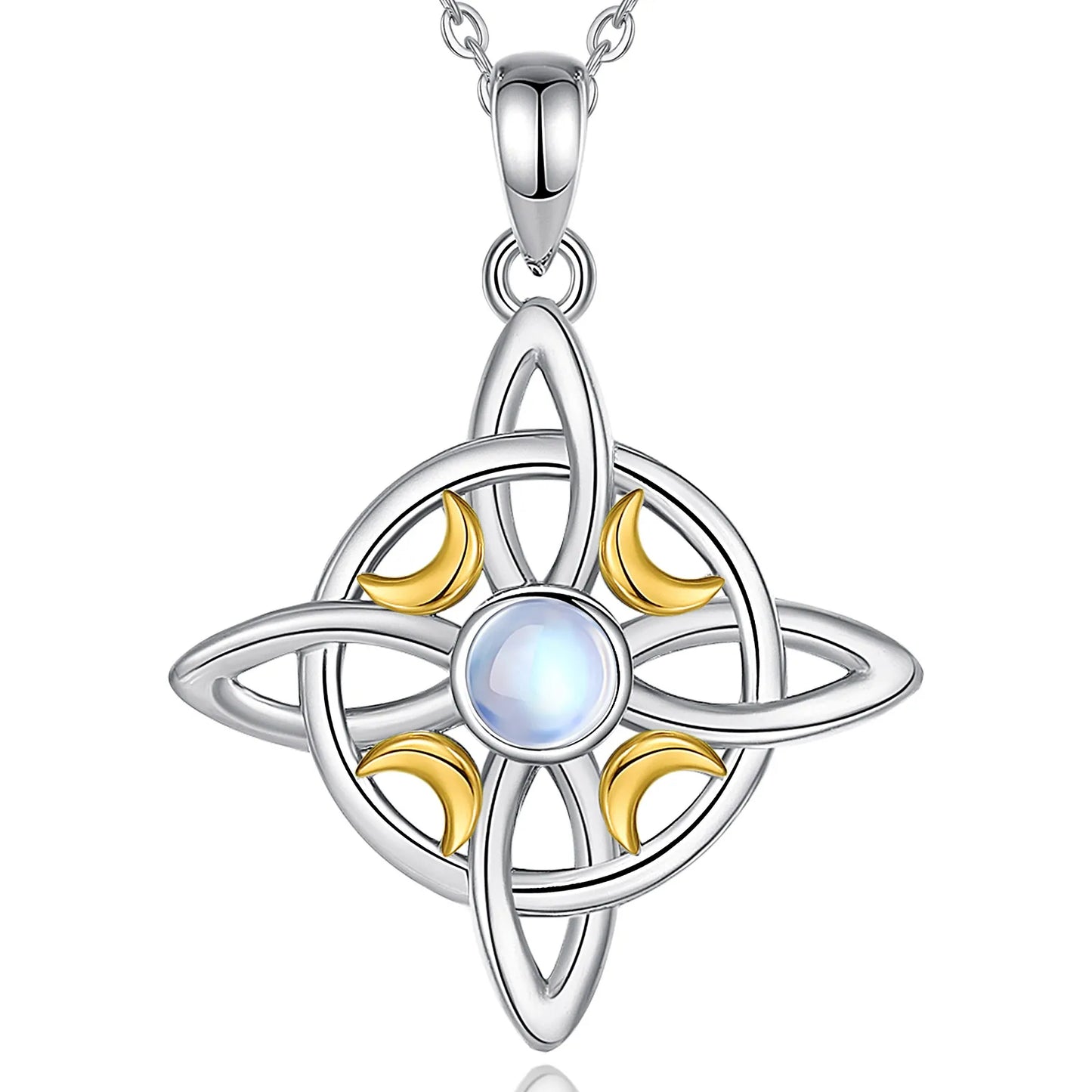 925 Sterling Silver, Gold Moon Witch Celtic Knot Necklace Jewelry