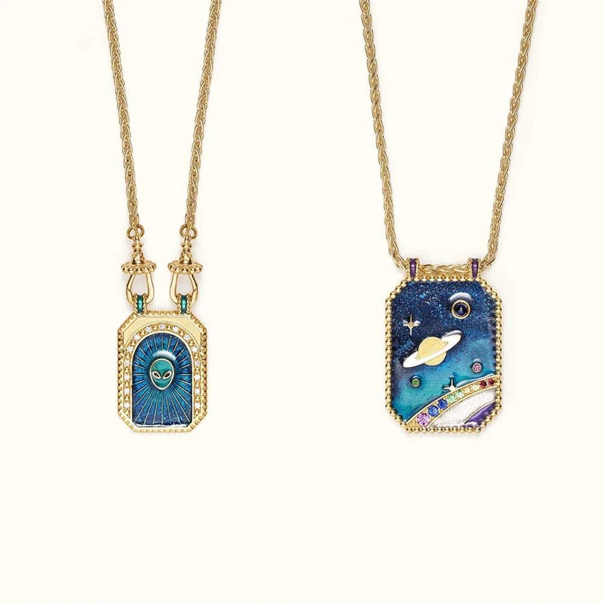 Gold Plated Retro Spiritual Necklaces and Pendants - Evil Eye, Fungi, Alien