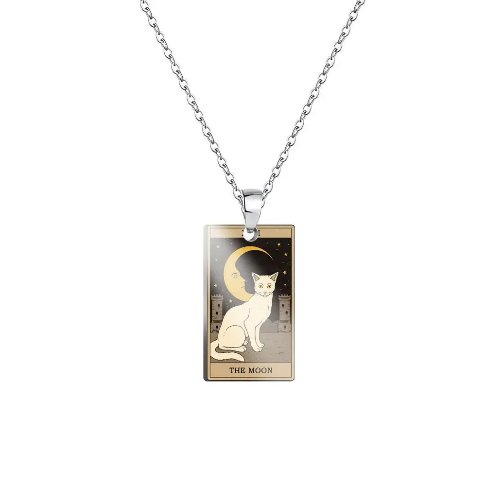 Tarot Card Cat Pendant Necklace - Kawaii Kitty Rider-Waite-Smith Jewelry