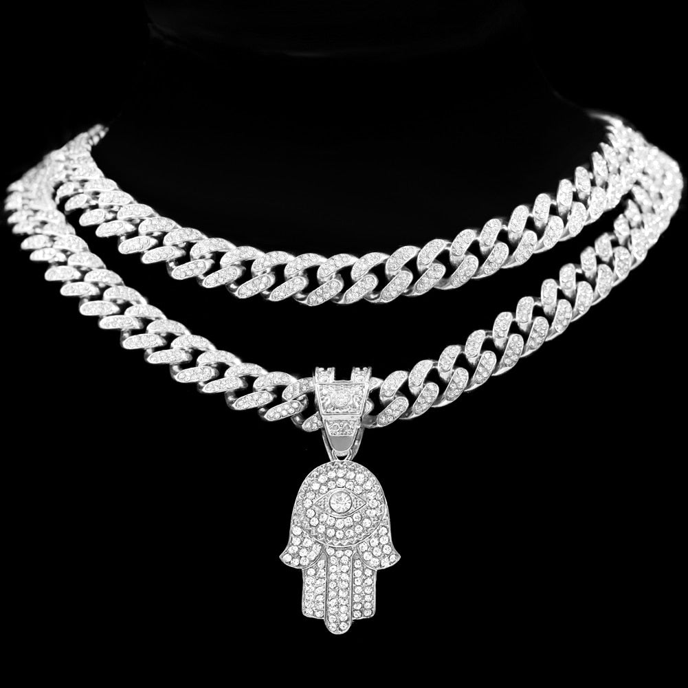 Gold Hamsa Evil Eye Necklace | Elegant Crystal Spiritual Jewelry