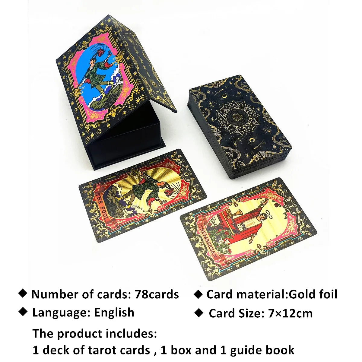 Premium Astrological Mandala Gold and Black Foil Tarot Card Deck, Rider-Waite-Smith