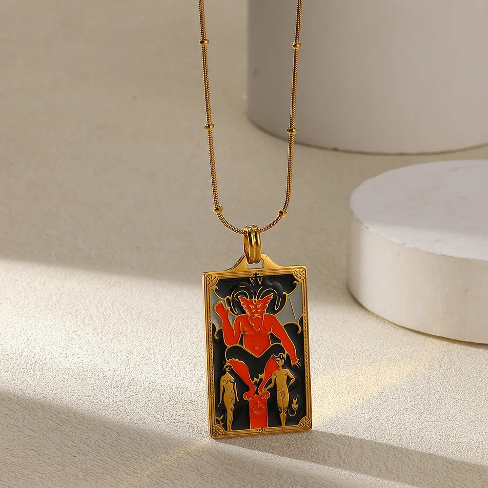 True-Color Gold Tarot Card Necklace, Original Rider-Waite-Smith Design