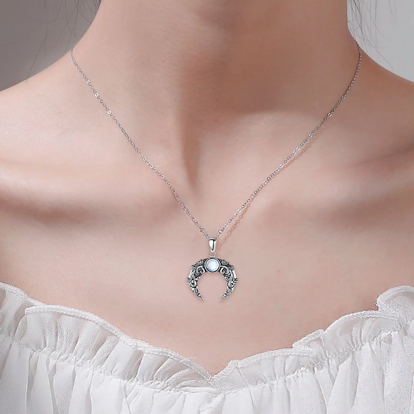 925 Sterling Silver Moon Necklace for Women, Moonstone Amulet Pendant