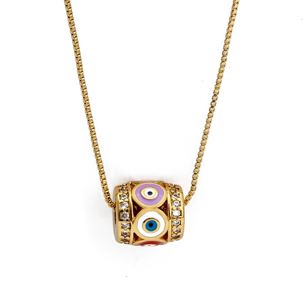 Lucky Evil Eye Colorful Drip Drop Pendant Necklace | Hamsa