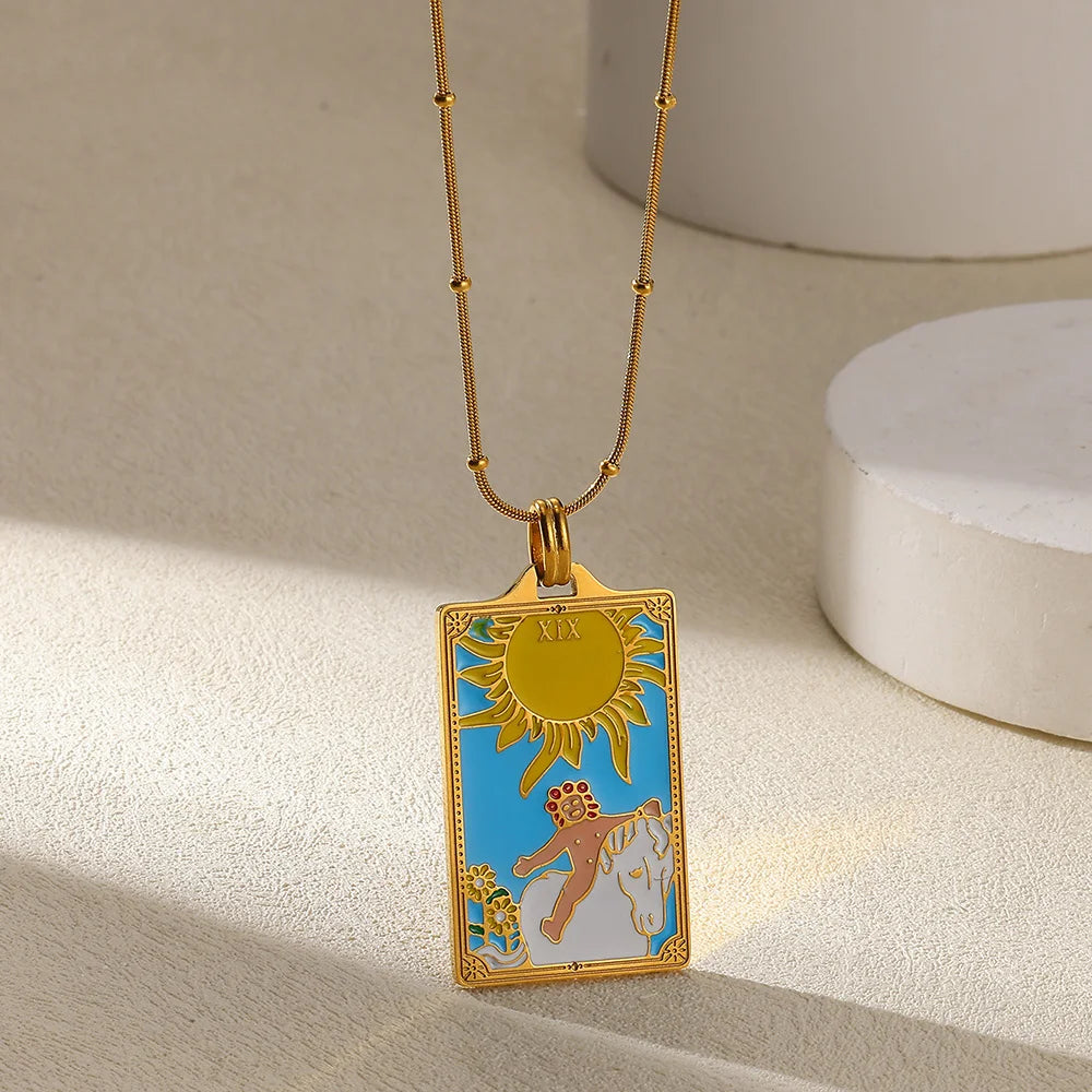True-Color Gold Tarot Card Necklace, Original Rider-Waite-Smith Design
