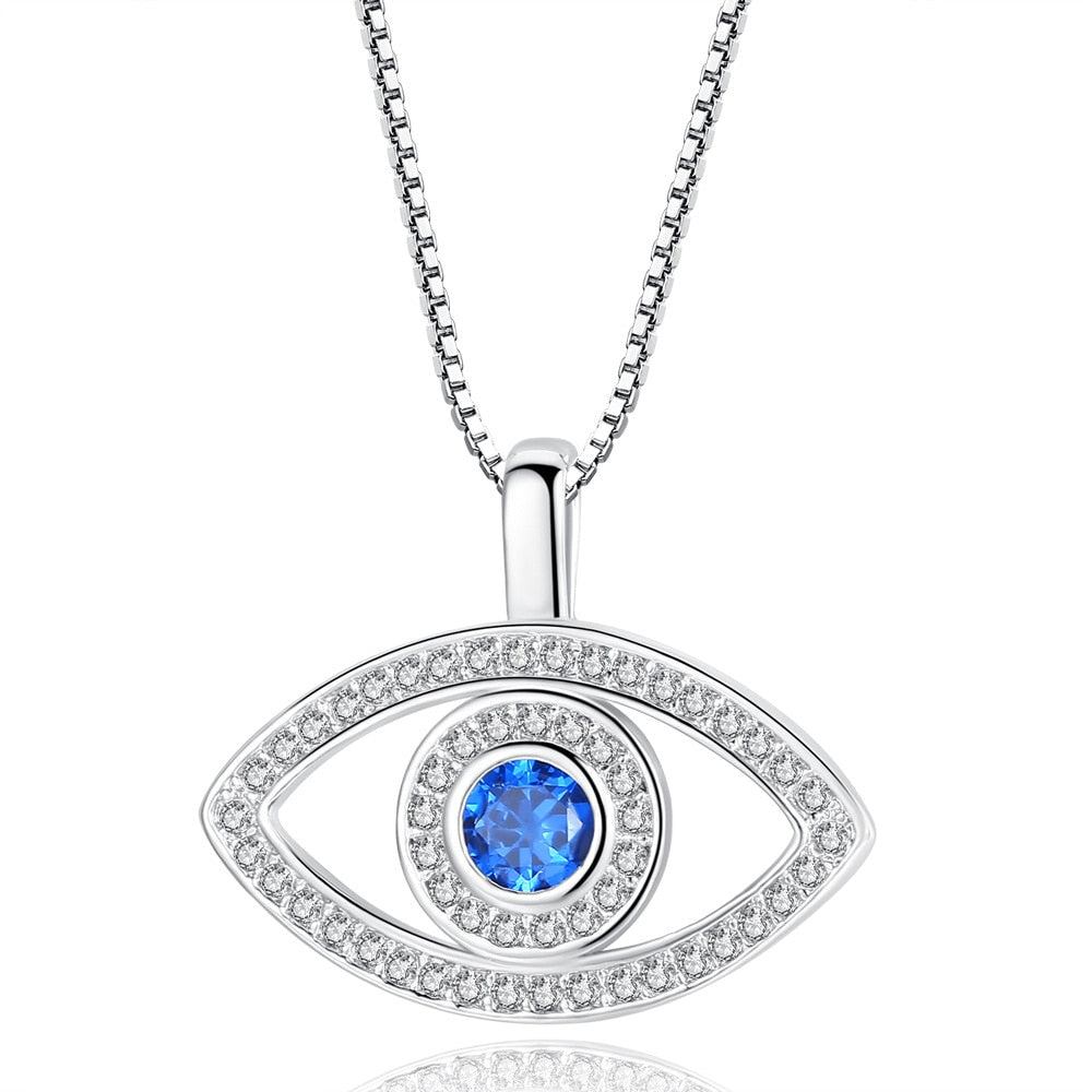 Evil Eye Crystal Necklace | Hamsa Style, Silver Spiritual Jewelry