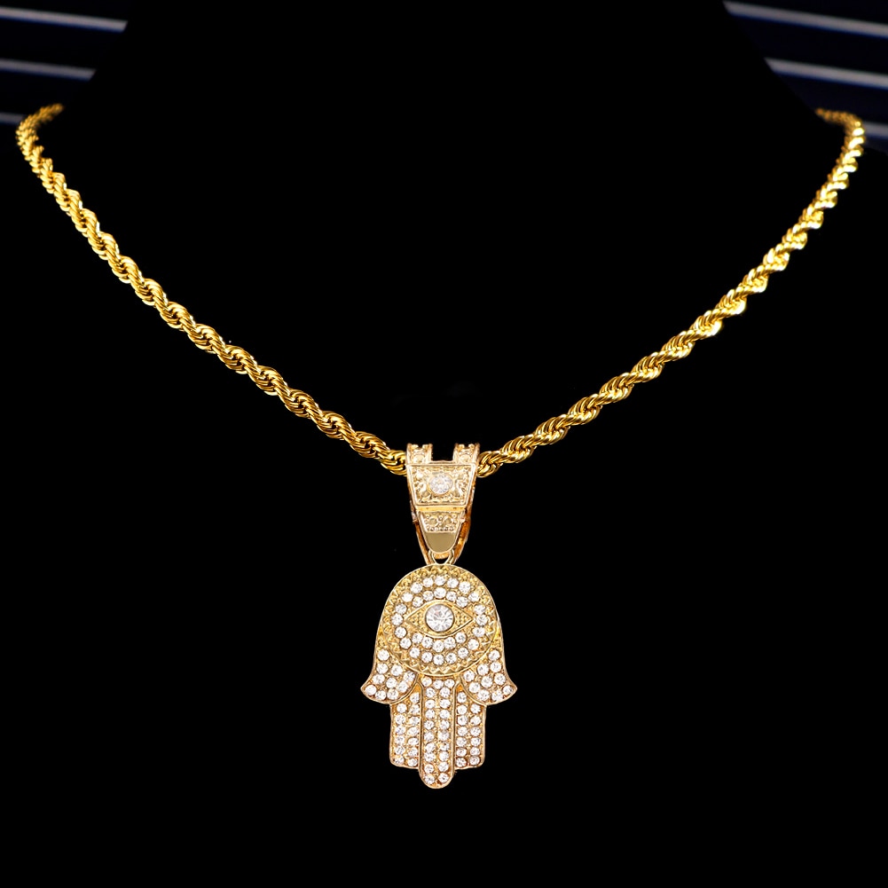 Gold Hamsa Evil Eye Necklace | Elegant Crystal Spiritual Jewelry