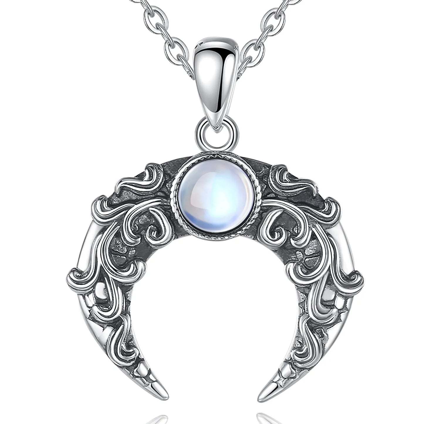 925 Sterling Silver Moon Necklace for Women, Moonstone Amulet Pendant
