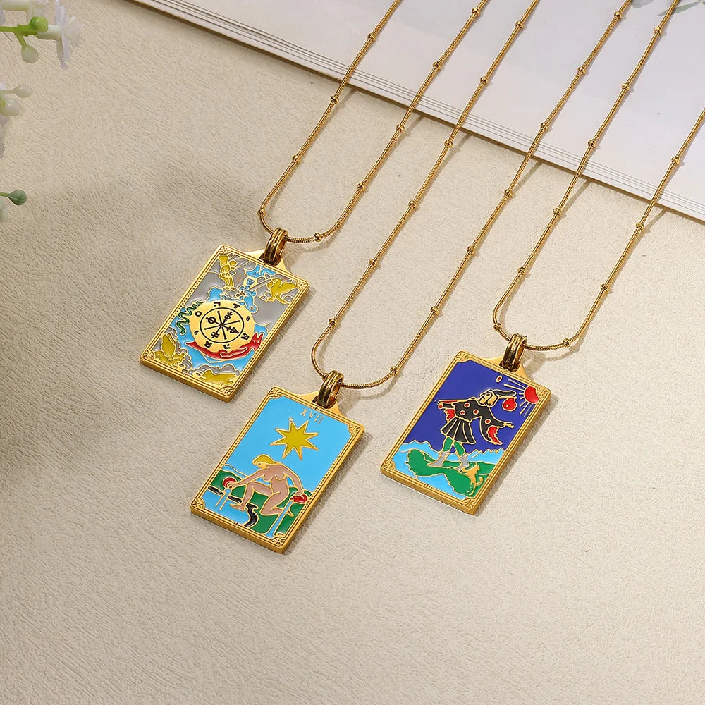 True-Color Gold Tarot Card Necklace, Original Rider-Waite-Smith Design