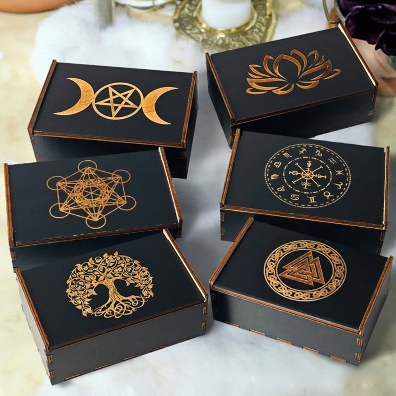 Engraved Wooden Tarot Card Box, Crystal Storage, Trees of Life
