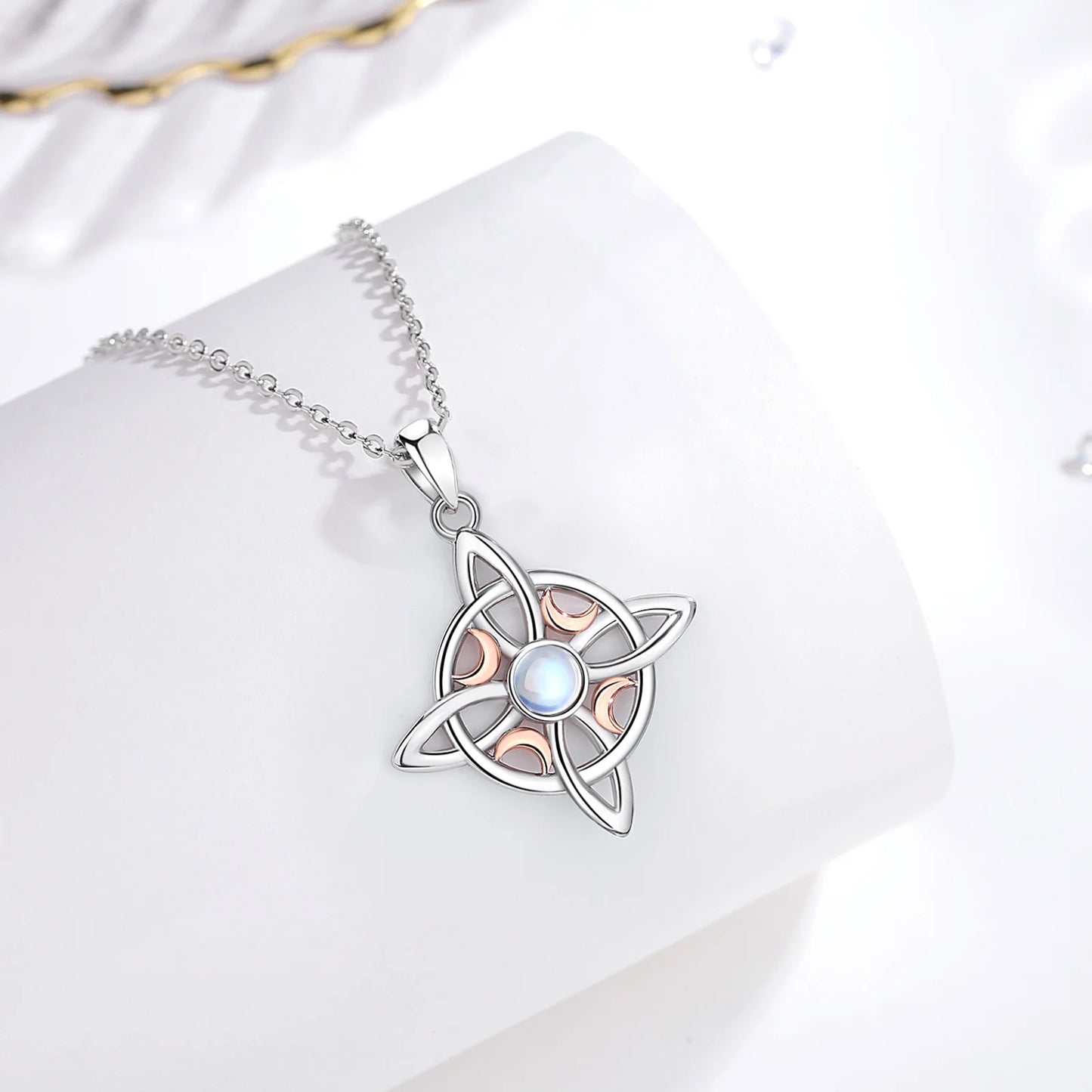 925 Sterling Silver, Gold Moon Witch Celtic Knot Necklace Jewelry