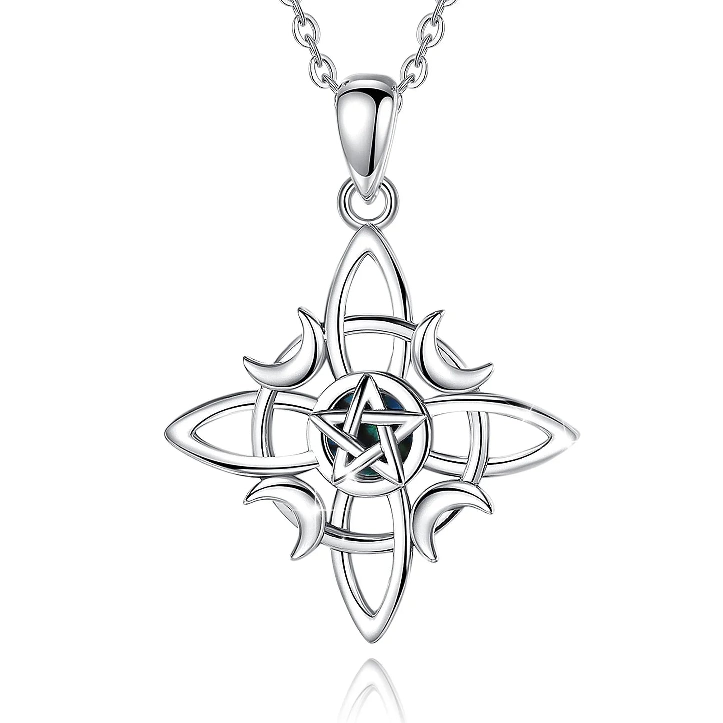Witchcraft Celtic Knot Triple Moon Necklace for Women, Wicca Pentagram Pendant
