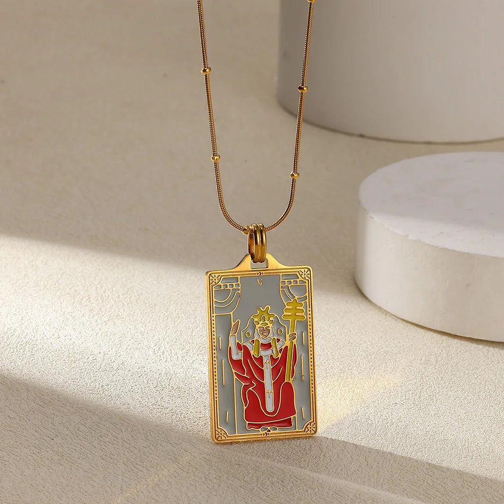 True-Color Gold Tarot Card Necklace, Original Rider-Waite-Smith Design