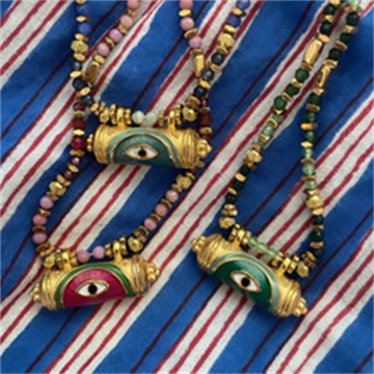 Evil Eye Kaleidoscope Necklace Gold Plated Vintage Pendant