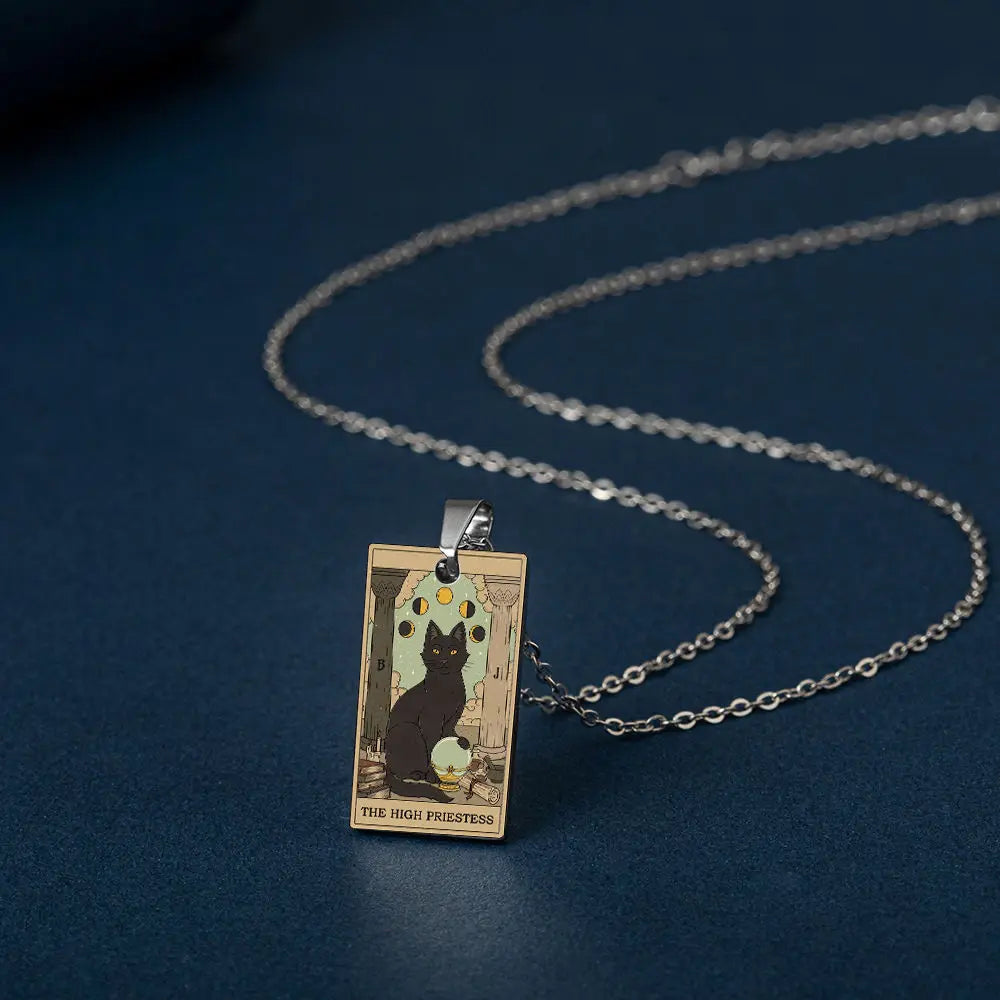 Tarot Card Cat Pendant Necklace - Kawaii Kitty Rider-Waite-Smith Jewelry