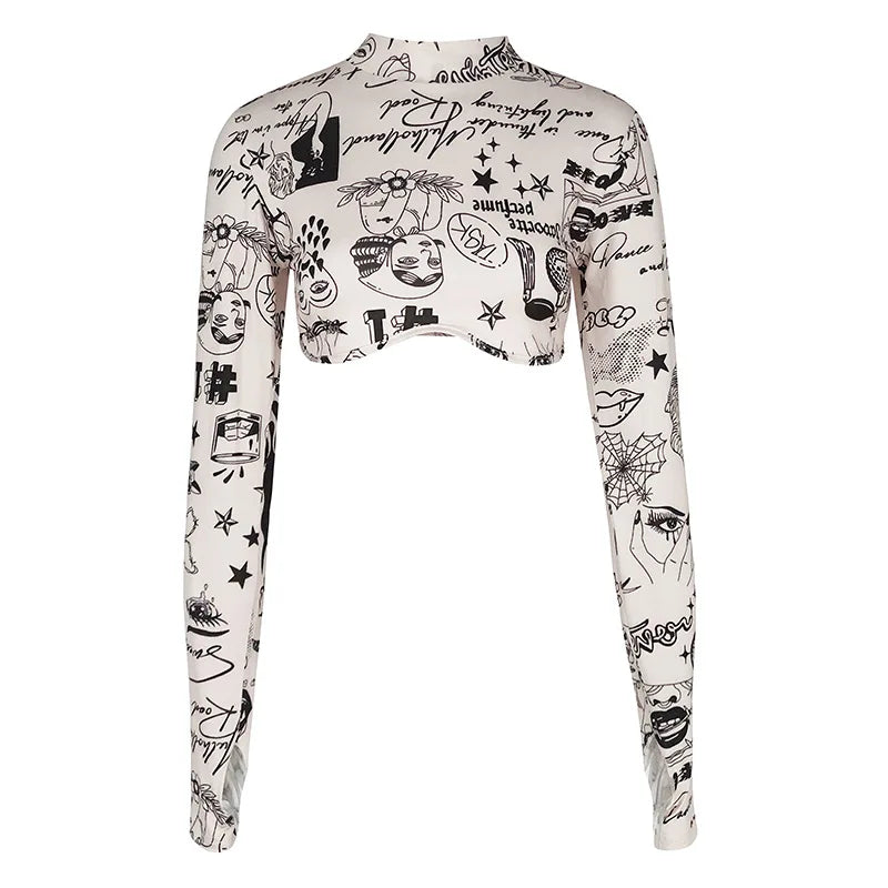 Starry - Celestial Polo Neck Long-Sleeved Belly Top and Shirt | Women's Spiritual Design