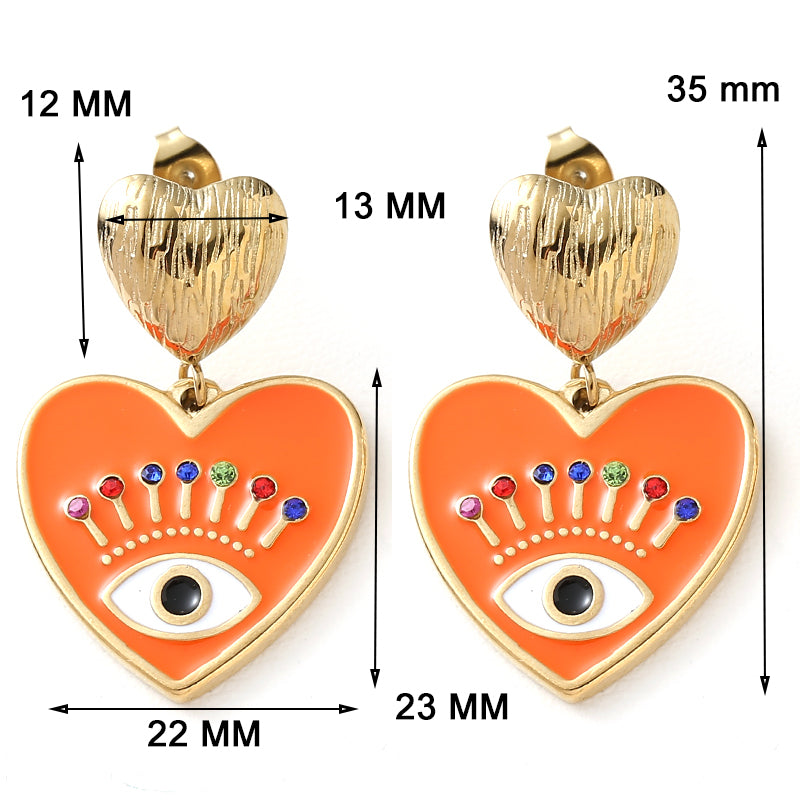 Colorful Evil Eye Heart Earrings | 14k Gold Plated | Nazar Jewelry