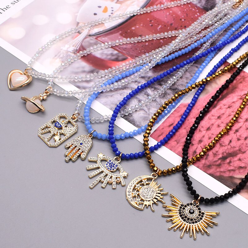New Evil Eye Pendant Necklace - Glass Beaded Chain