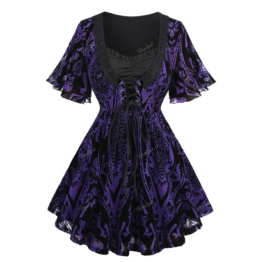 Purple Victoria - Gothic Style Women's Dress, Elegant Lace Dress
