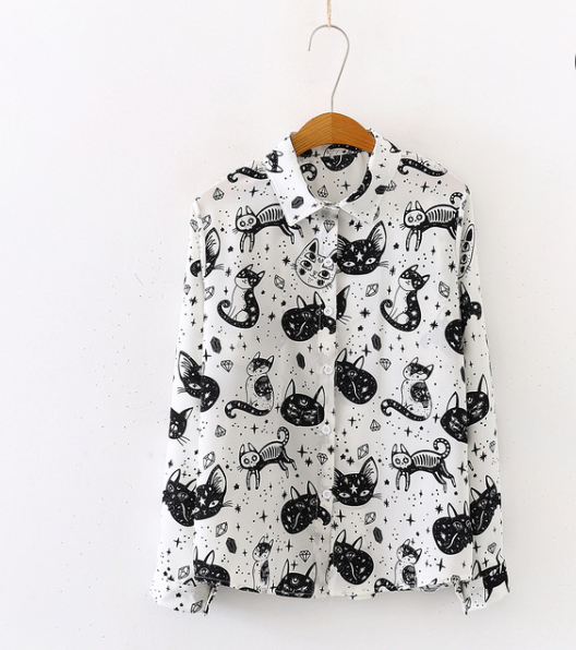 Women's Witchy Spiritual Cat Button Up Shirt