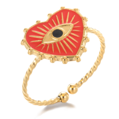 Colorful Evil Eye Heart Shaped Ring | Spiritual, Hamsa Style Jewelry