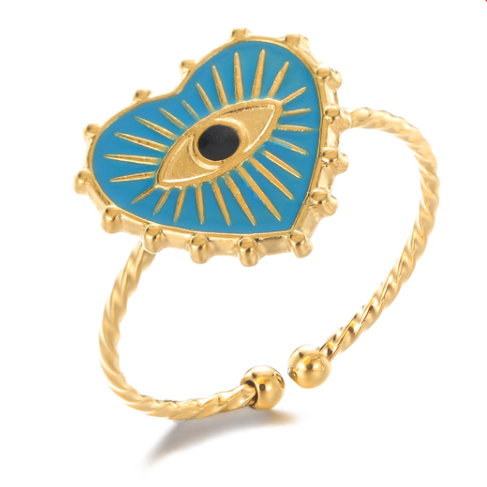 Colorful Evil Eye Heart Shaped Ring | Spiritual, Hamsa Style Jewelry