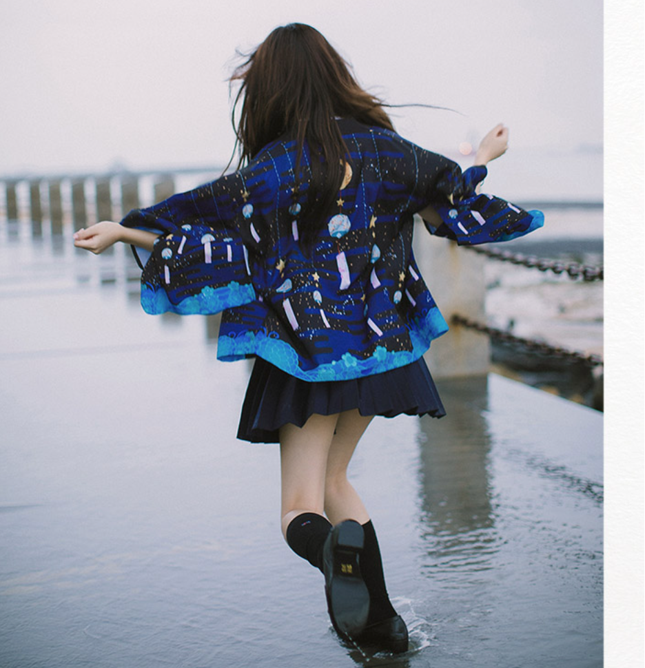 Celestial Japanese Kimono | Stars, Moon, Cosmos