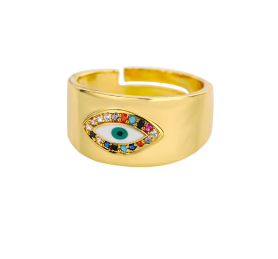 Evil Eye Gold Rings | Adjustable Stainless Steel Hamsa Jewelry