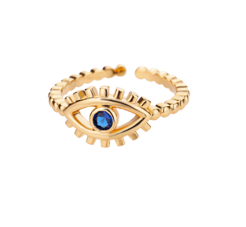 Evil Eye Gold Rings | Adjustable Stainless Steel Hamsa Jewelry