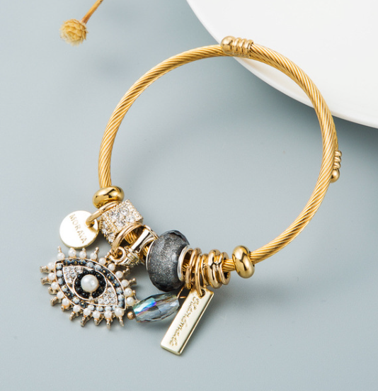 Elegant Evil Eye Charm Bracelet | Stainless Steel Hamsa Protection