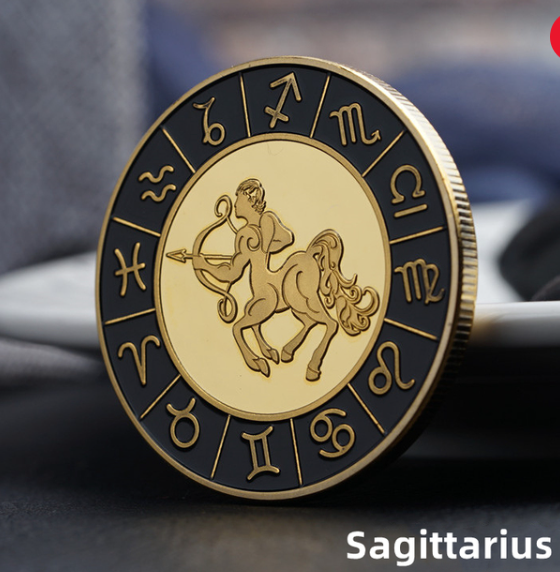 Gold / Black Zodiac Coin - Stainless Steel - Horoscope, Astrology theme