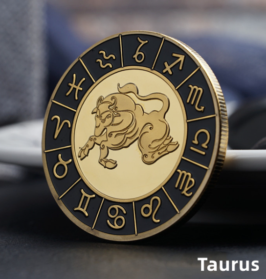 Gold / Black Zodiac Coin - Stainless Steel - Horoscope, Astrology theme