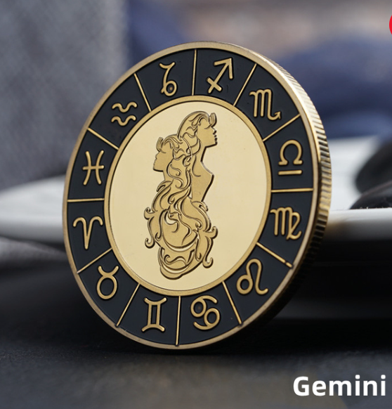 Gold / Black Zodiac Coin - Stainless Steel - Horoscope, Astrology theme