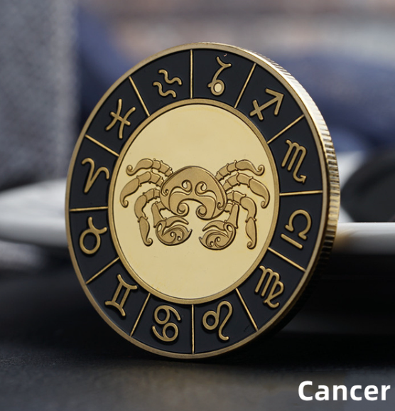 Gold / Black Zodiac Coin - Stainless Steel - Horoscope, Astrology theme
