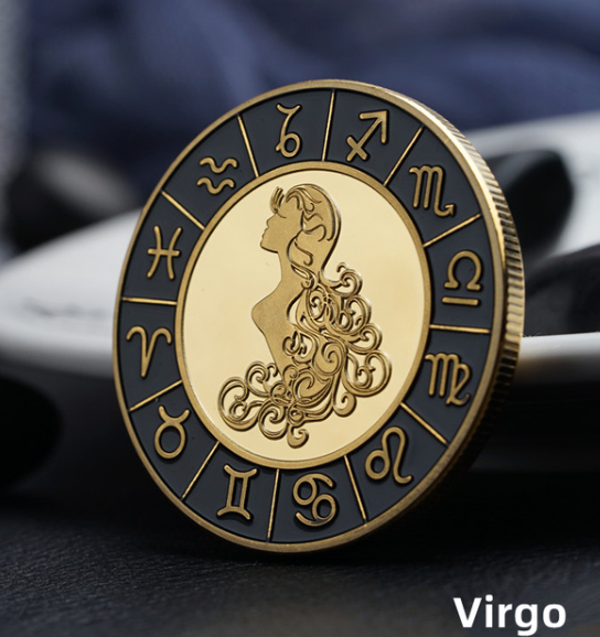 Gold / Black Zodiac Coin - Stainless Steel - Horoscope, Astrology theme