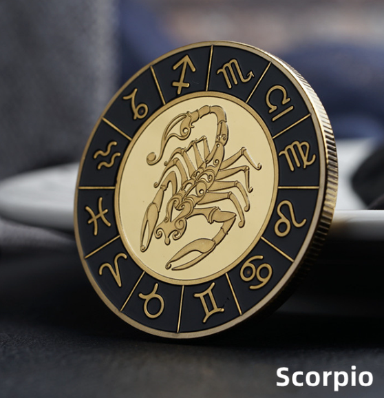 Gold / Black Zodiac Coin - Stainless Steel - Horoscope, Astrology theme