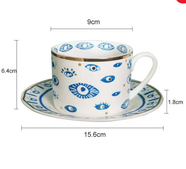Evil Eye, Hamsa Tea Cup and Plate | Nazar Kitchen and Dinnerware Accessories