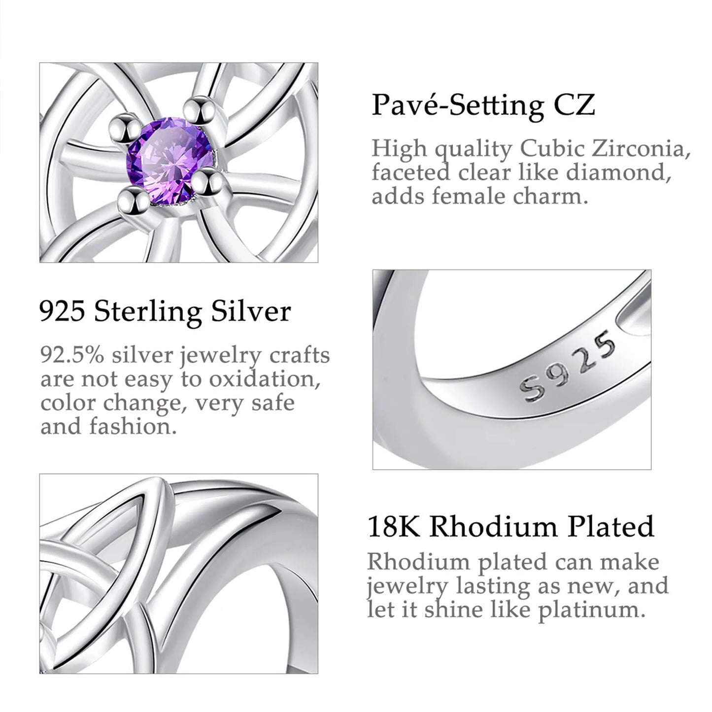 925 Sterling Silver Witch Knot Adjustable Ring for Women, Celtic Knot