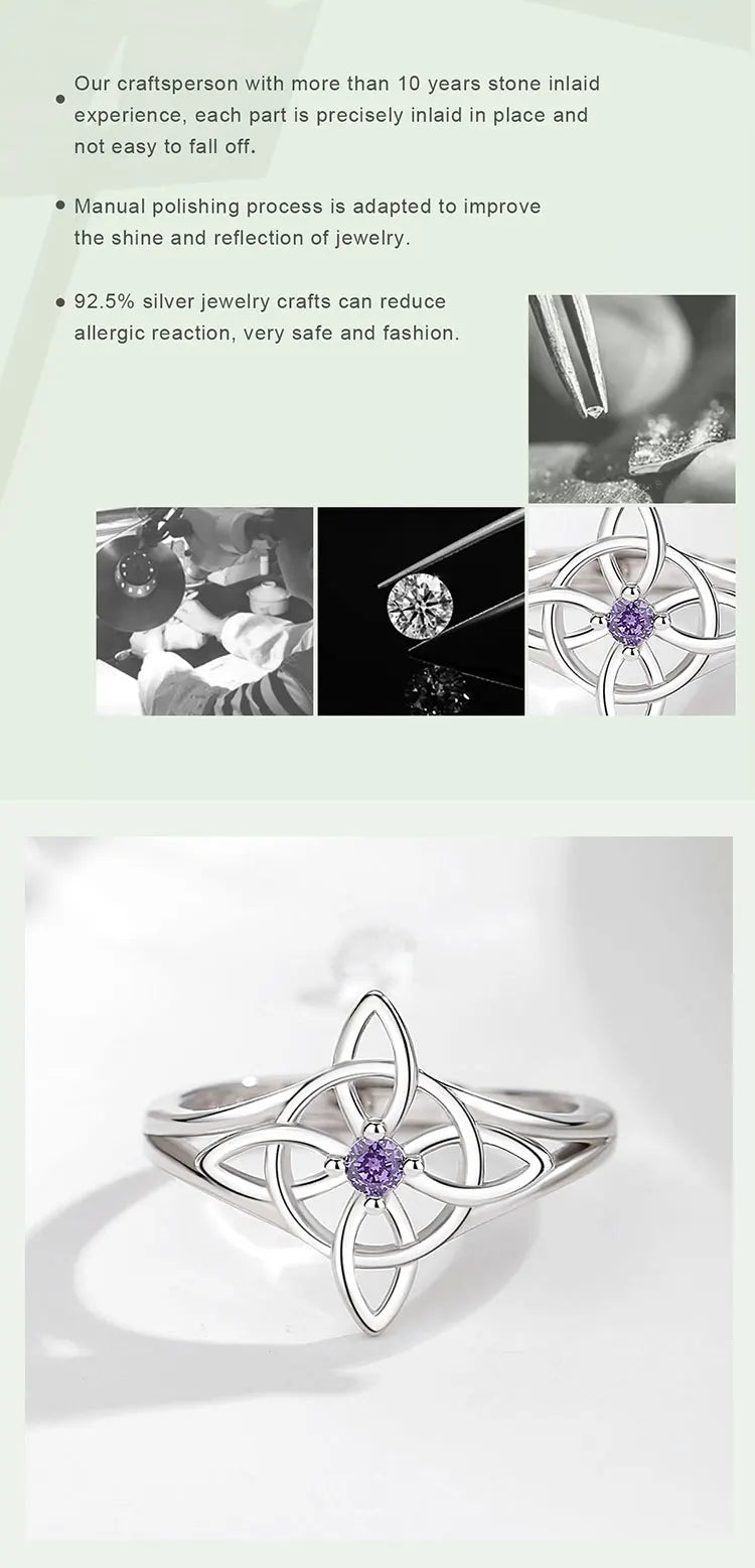 925 Sterling Silver Witch Knot Adjustable Ring for Women, Celtic Knot