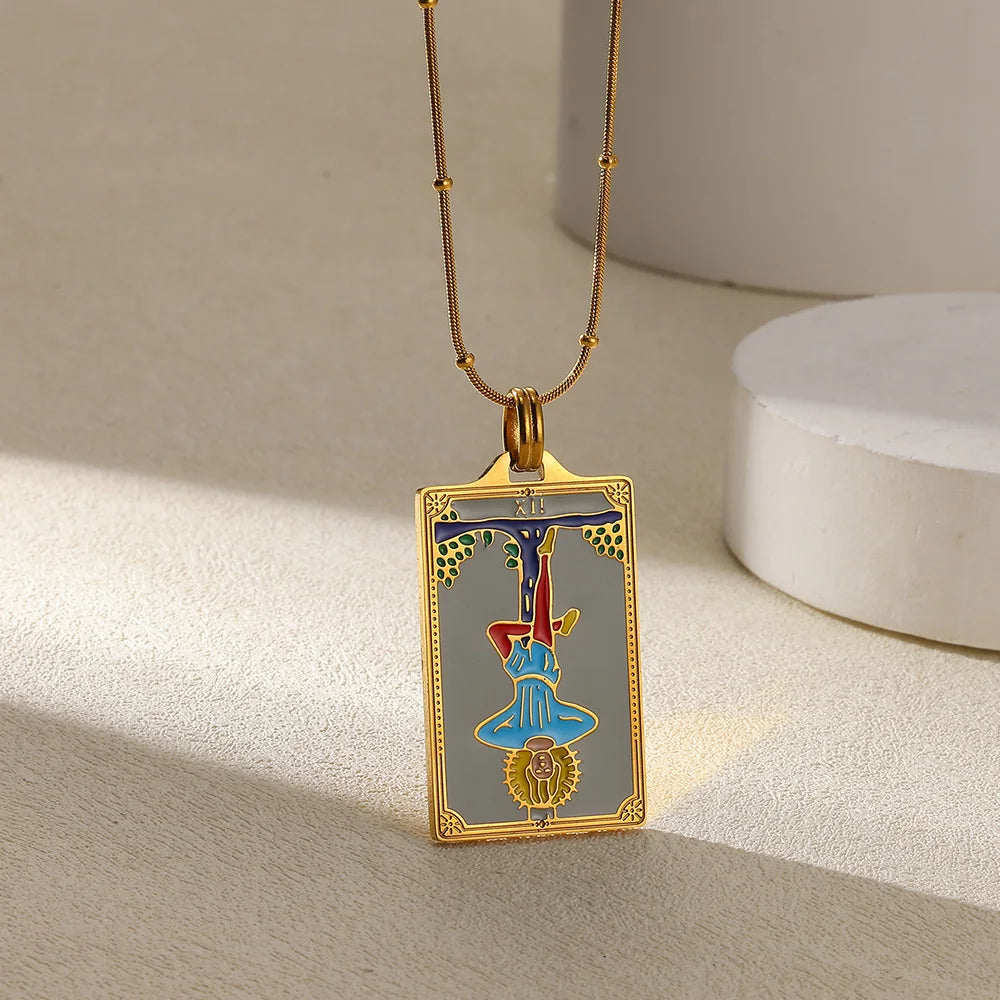 True-Color Gold Tarot Card Necklace, Original Rider-Waite-Smith Design
