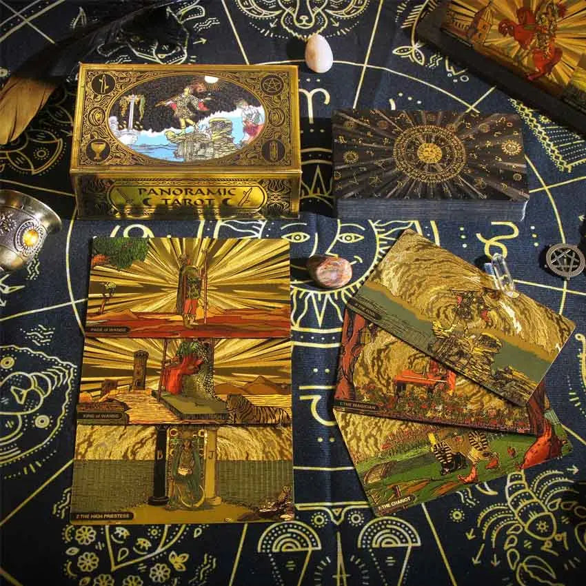 Panorama Gold Foil Tarot Cards, Panoramic Rider-Waite-Smith PVC Deck