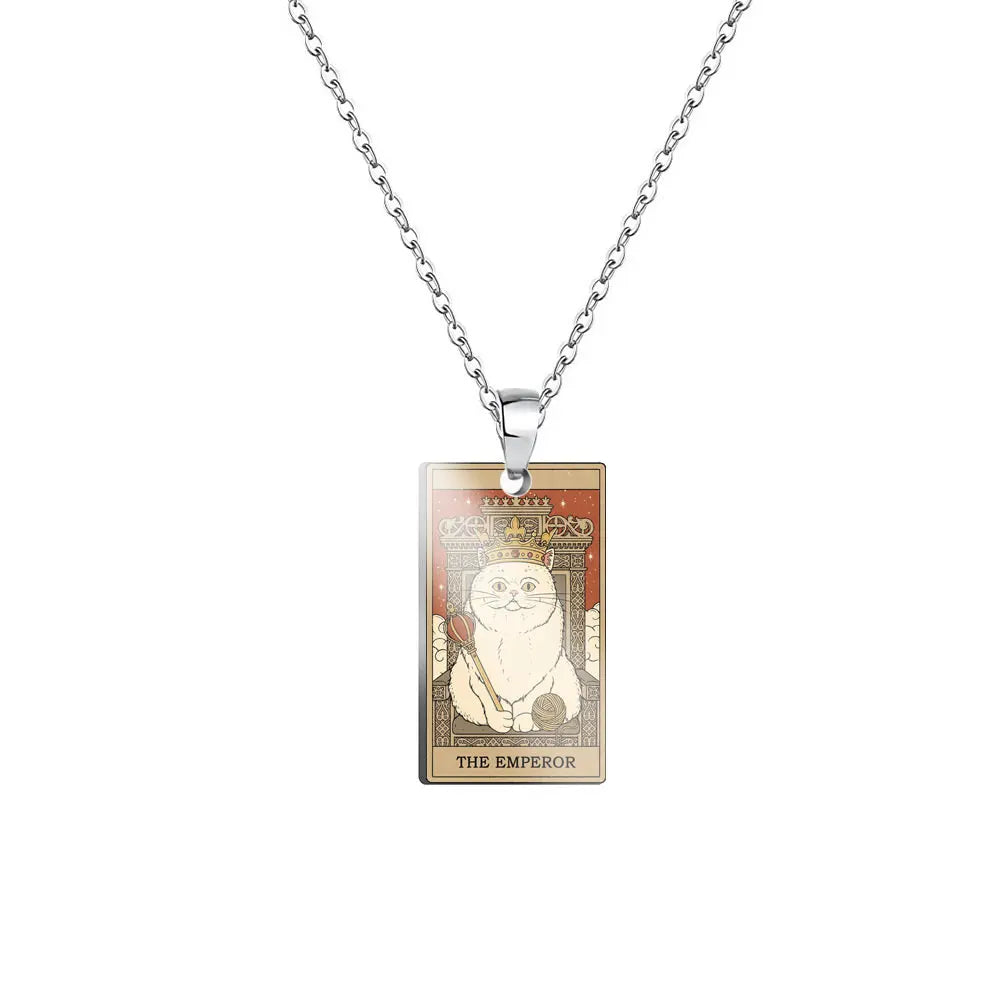 Tarot Card Cat Pendant Necklace - Kawaii Kitty Rider-Waite-Smith Jewelry