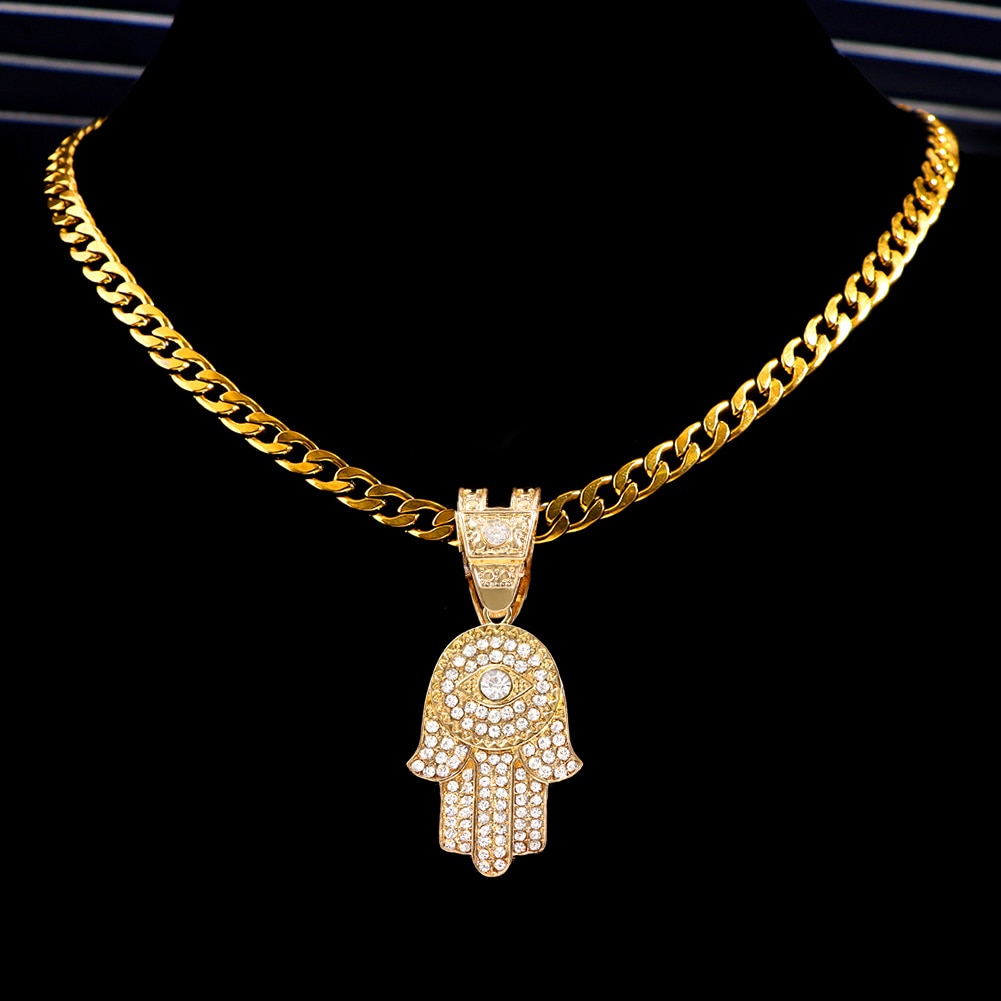 Gold Hamsa Evil Eye Necklace | Elegant Crystal Spiritual Jewelry